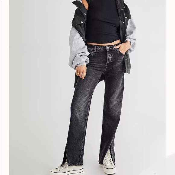 Free People Slit Front High Rise Straight Leg Jeans - Picture 2 of 13